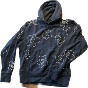 Sandro Navy Hoodie with Flower Embroidery